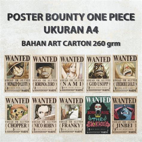 Poster Bounty One Piece Terbaru Full Nakama A4 10pcs Shopee Indonesia