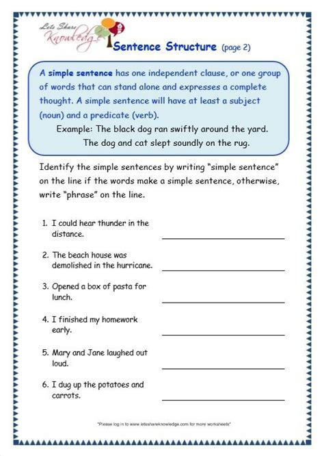 Kinds Of Sentences Worksheet Grade 3