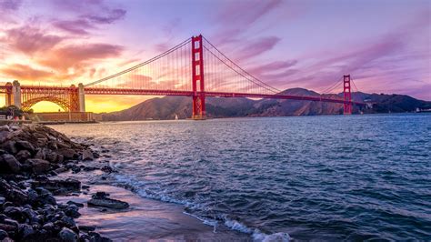 Wallpaper Golden Gate Bridge California Usa Sea Clouds Sunset
