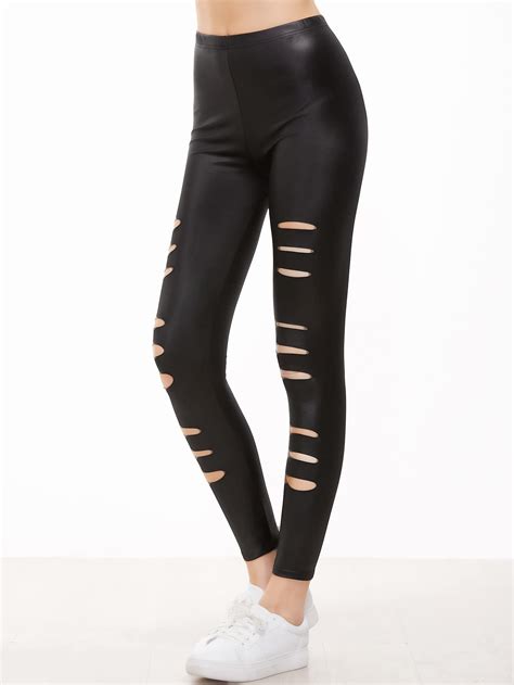 Black Ripped Faux Leather Leggings