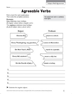 noun verb agreement subject verb agreement worksheets  grammar