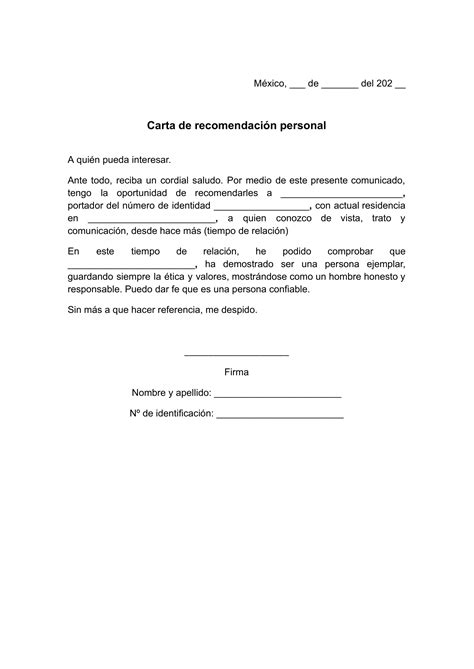 Carta De Recomendación Personal Corta Ejemplos ️