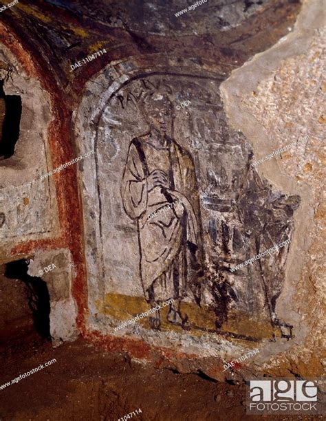 Male Figure Fresco Catacombs Of Praetextatus Rome Italy 1st 4th