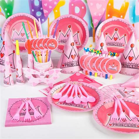 72pcs Girls Birthday Party Decoration Set Princess Crown Paper Cups