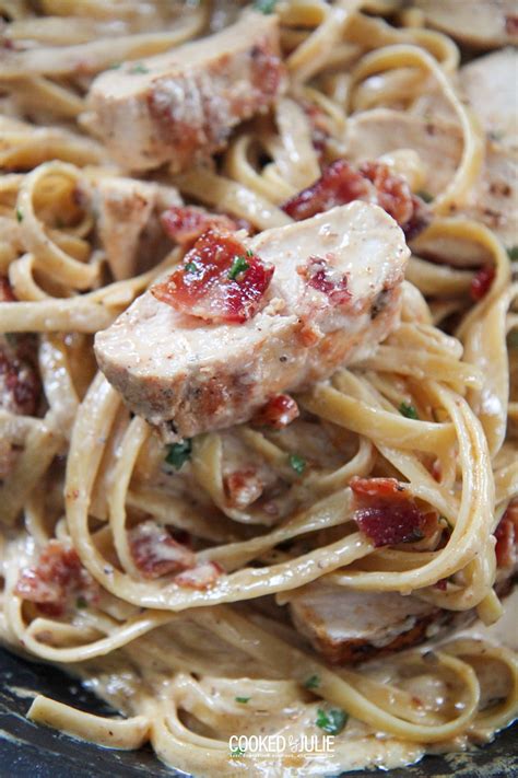 Looking for a quick supper that's rich and hearty? Creamy Chicken and Bacon Pasta - Cooked by Julie