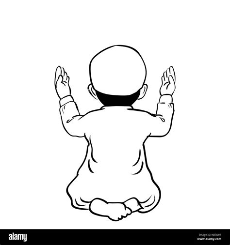 Hand Drawn Muslim Boy Have A Pray Time With Hands Up In The Air Dua