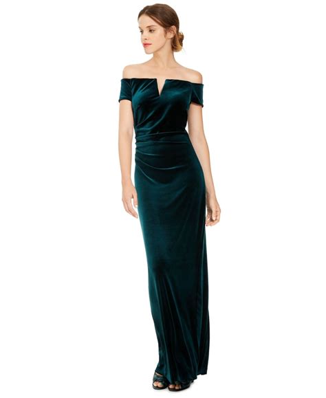 X By Xscape Velvet Off The Shoulder Gown Hunter Green In Review Dresses Dresses With