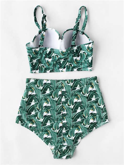 Jungle Print High Rise Bustier Bikini Set Shein Sheinside