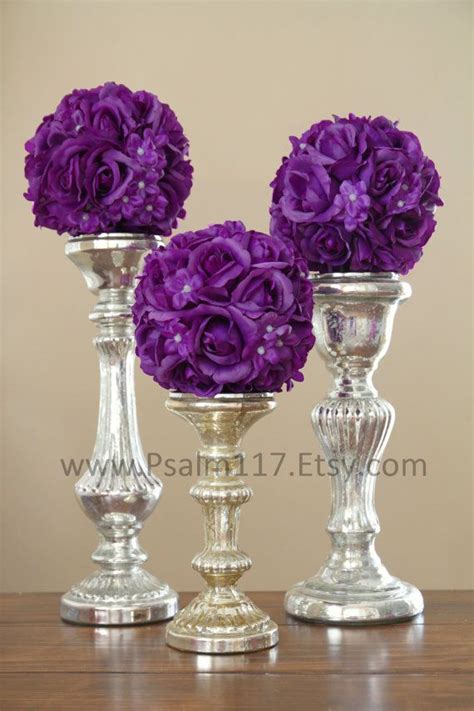 See more ideas about fake flower centerpieces, flower centerpieces, flower arrangements. plum dark purple wedding pomander flower balls. 6-inch ...