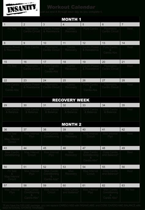 Insanity Workout Schedule Download Printable Pdf Insanity Calendar