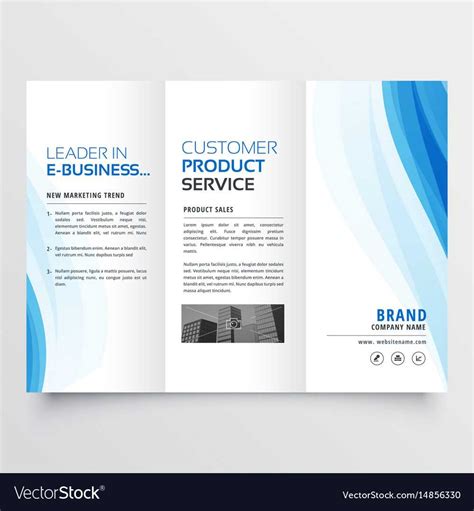 Trifold Brochure Design Template With Blue Wavy Inside E Brochure