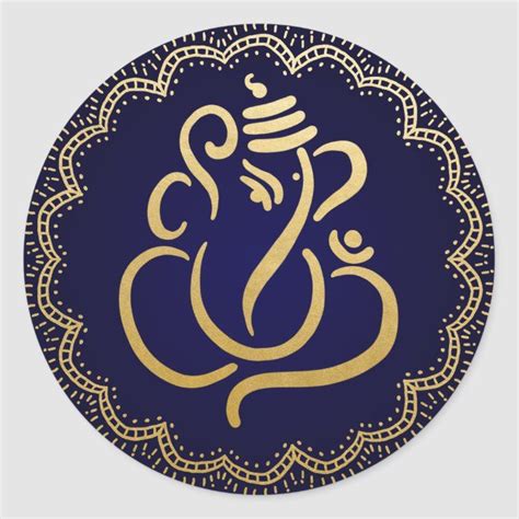 Gold Festive Ganesh Indian God Blue Classic Round Sticker Zazzle