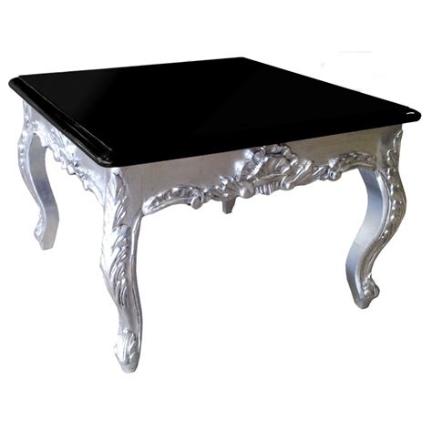 Square Coffee Table Baroque Silvered Wood With Black Lacquered Top