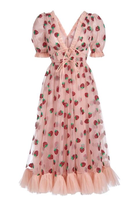 Strawberry Midi Dress Lirika Matoshi Tulle Midi Dress Maxi Dress With Sleeves Long Sleeve