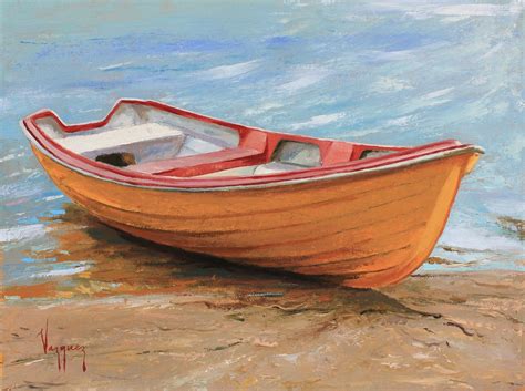 Marco A Vazquez Boat At Seashore Oil Painting