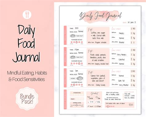 Daily Food Diary Printable Colorful Food Journal Diet And Etsy