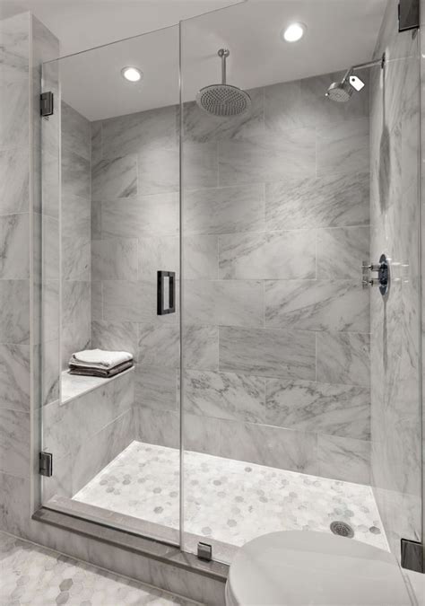 Grey And White Marble Shower Surround Hexagonal Tile Floor Bathroom