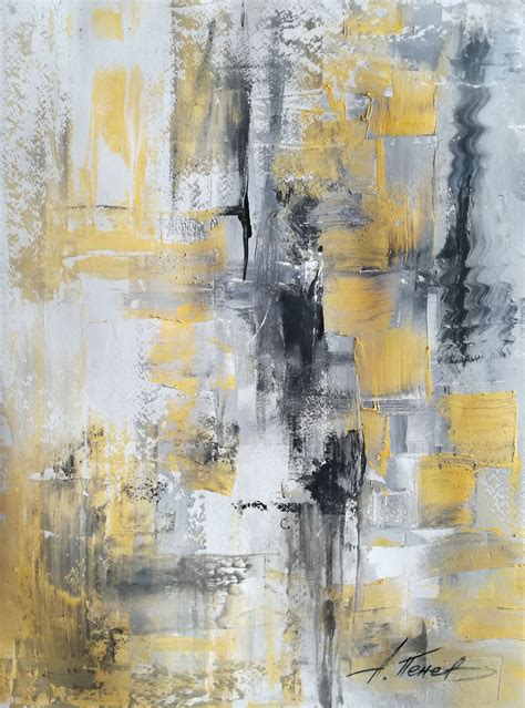 Black White Yellow Texture Abstract Painting By Apenev