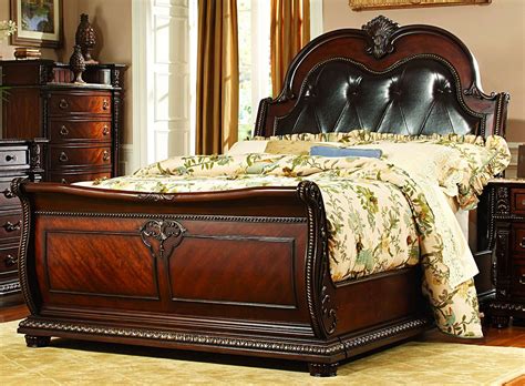 Palace Rich Brown Cal King Leather Sleigh Bed From Homelegance 1394k