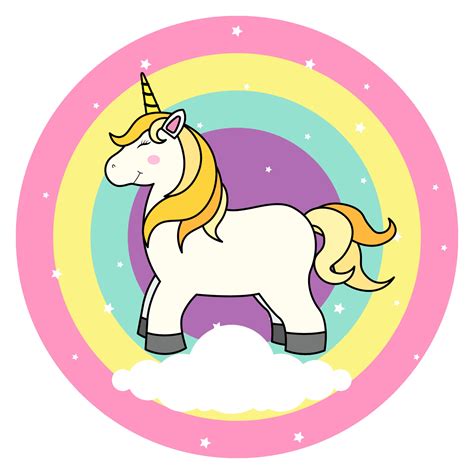 Lindo Unicornio De Dibujos Animados En La Nube Y El Arco Iris Para