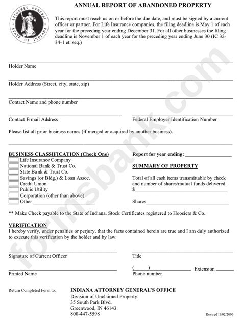 Fillable Annual Report Form Of Abandoned Property Printable Pdf Download