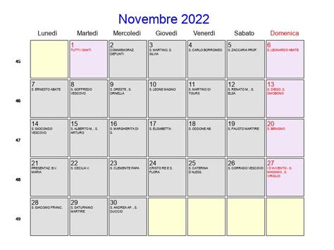 Calendario Novembre 2022 Con Festività E Fasi Lunari Avvento