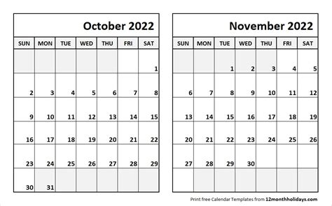Calendar For Oct And November 2022 February Calender 2023