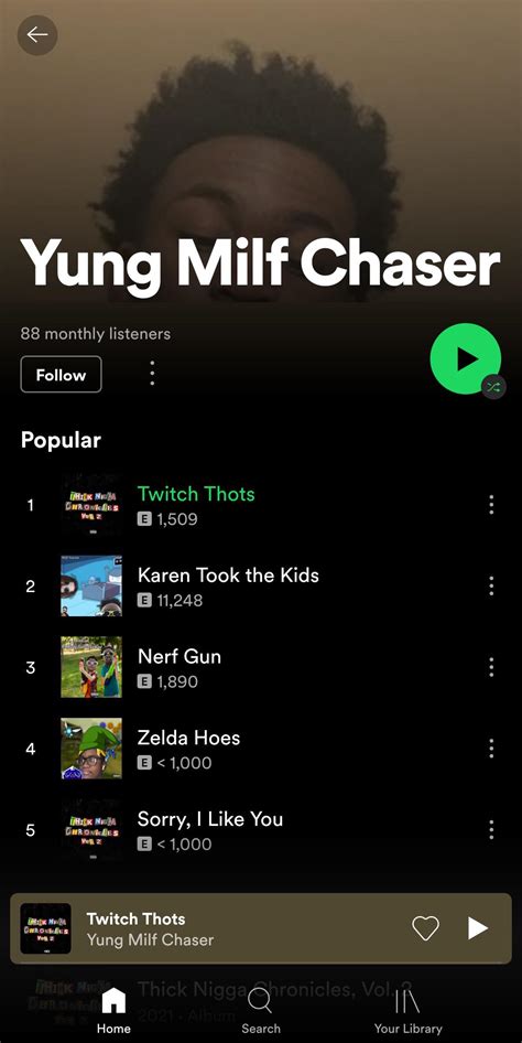 I Found A Spotify Artist Today Whose Name Is Yung Milf Chaser Songs Titled Twitch Thots And