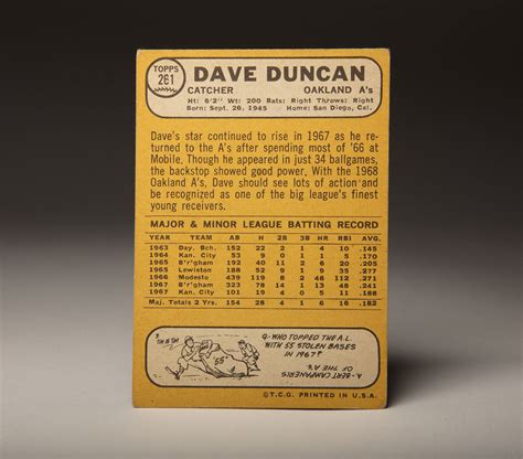 Cardcorner 1968 Topps Dave Duncan Baseball Hall Of Fame