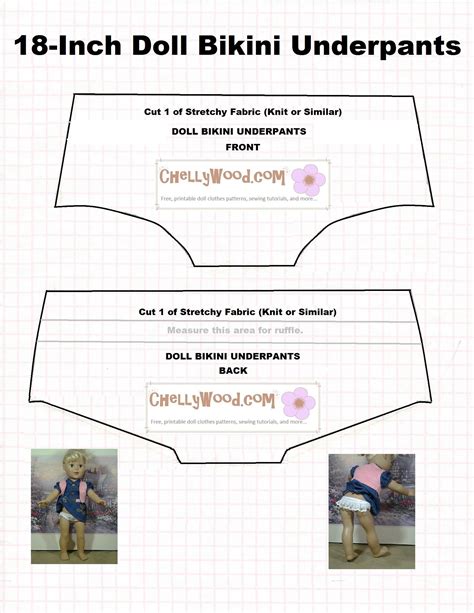 image of 18 inch doll bikini underpants or swimsuit bottoms sewing pattern fits american girl