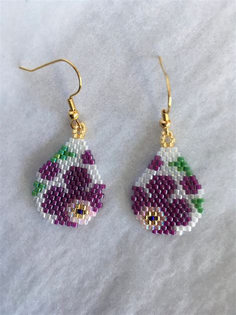 Beaded Earrings Dangle And Drop Earrings Delica Beads Flower Pattern