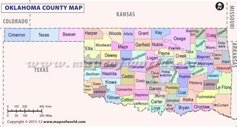 Oklahoma Counties Road Map Usa
