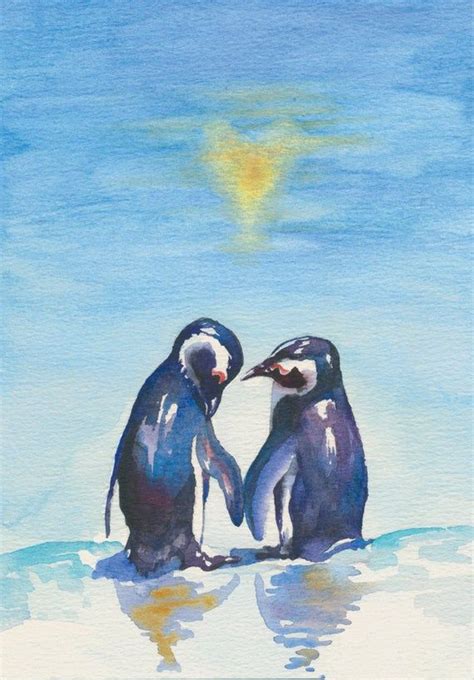 Penguin Love Print Of Original Watercolour Contemporary Etsy