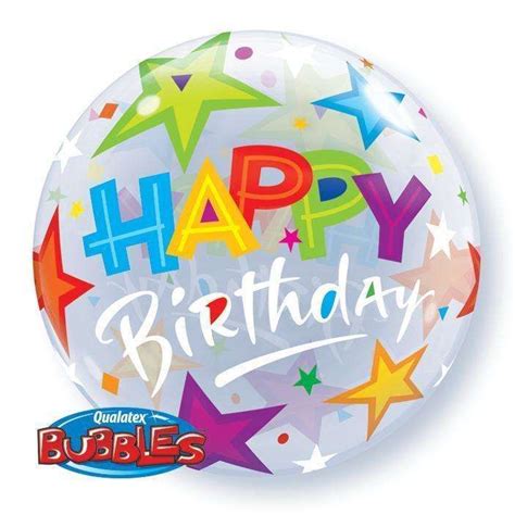 Ballon Bubble Étoiles Happy Birthday 56 Cm 22 Qualatex Farfouil En Fête