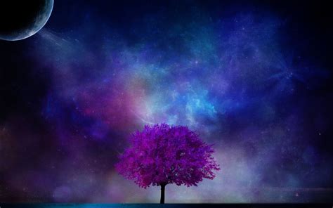 Download 1920x1200 Moon Tree Galaxy Nebula Stars