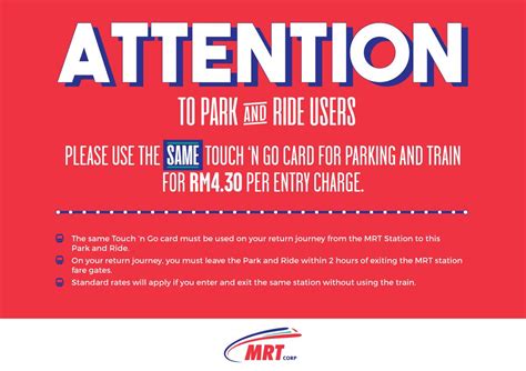 All other parking facilities along the sbk mrt line are owned and controlled by external parties. MRT Park & Ride Rates for TnG users
