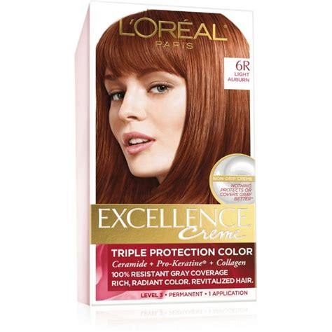 Loreal Paris Excellence Creme Triple Protection Hair Color Light Auburn Warmer 6r Pack