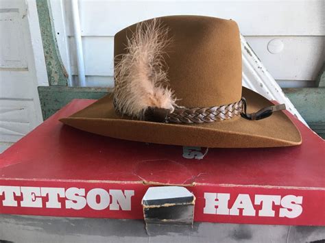 Vintage Stetson Hat 5x Brown Leather Band Feather Original Box By