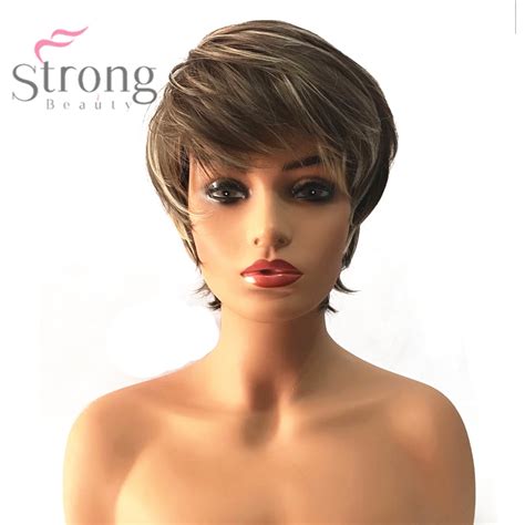 Strongbeauty Womens Synthetic Wig Short Pixie Cut Ash Brownbleach