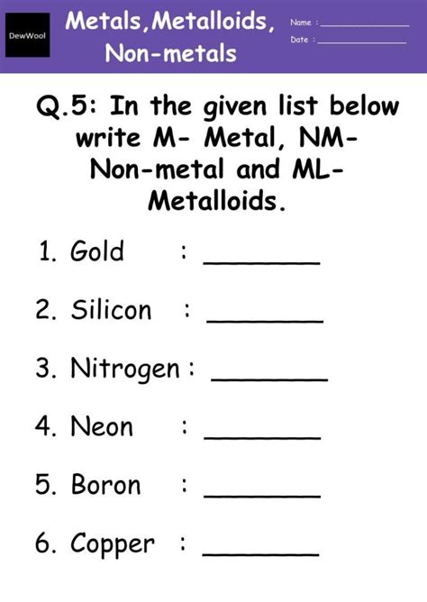 Metals Non Metals And Metalloid Worksheet Dewwool