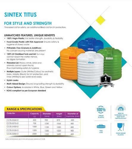Plastic Sintex Titus Three Layer 1000 Liter Water Tank At Rs 7500piece