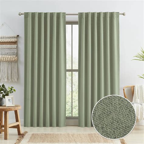 Keqiaosuocai Sage Green Blackout Linen Curtains For Bedroom