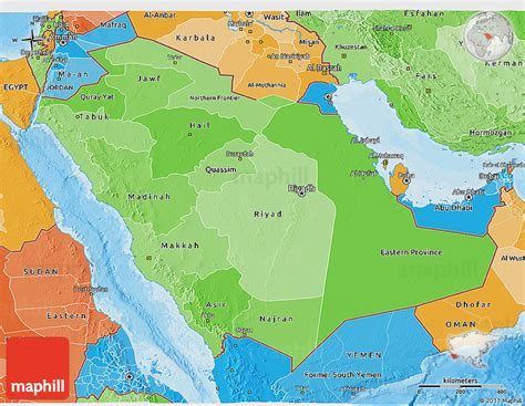3d maps shows saudi arabia at elevation angle of 60°. Political Shades 3D Map of Saudi Arabia