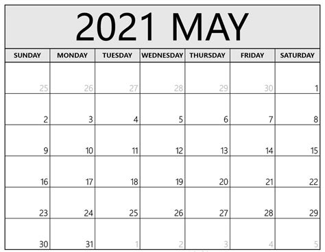 Free Blank May 2021 Calendar Printable Templates