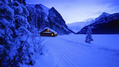 1042753 Landscape Forest Mountains Night Nature Snow Winter