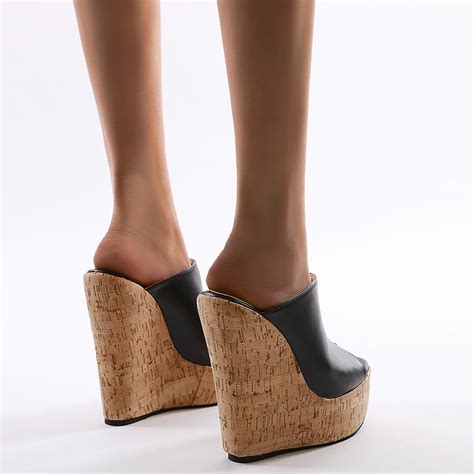 Shoes Women Cork Wedge Sandals Sky High Platform Mules High Heel