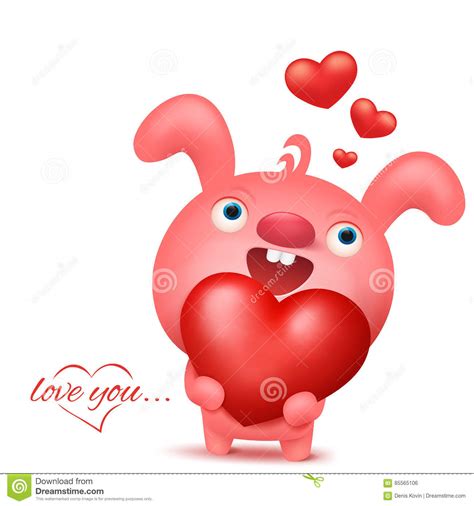 Pink Bunny Emoji Character With Heart Stock Illustration