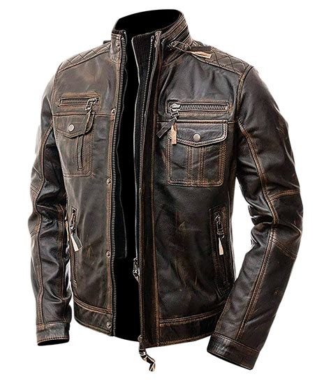 Cafe Racer Distressed Motorcycle Brown Leather Jacket Biker Jacket