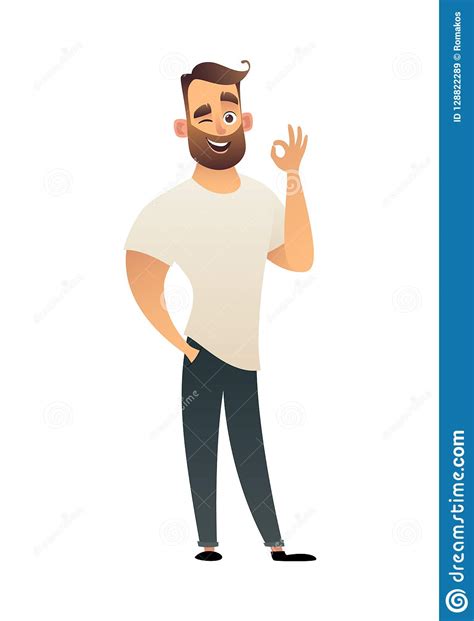 Man Showing Gesture Okay Ok Vector Illustration In Cartoon Style Stock