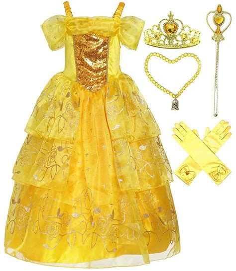 Romys Collection Girls Deluxe Yellow Belle Dress Up Gown Costume W